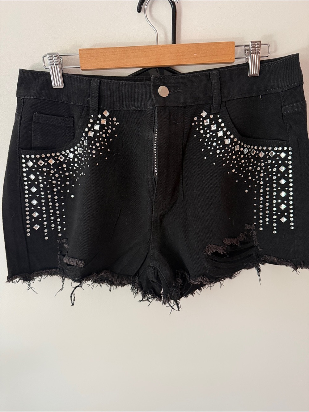 Black Studded Distressed Women’s Denim Shorts